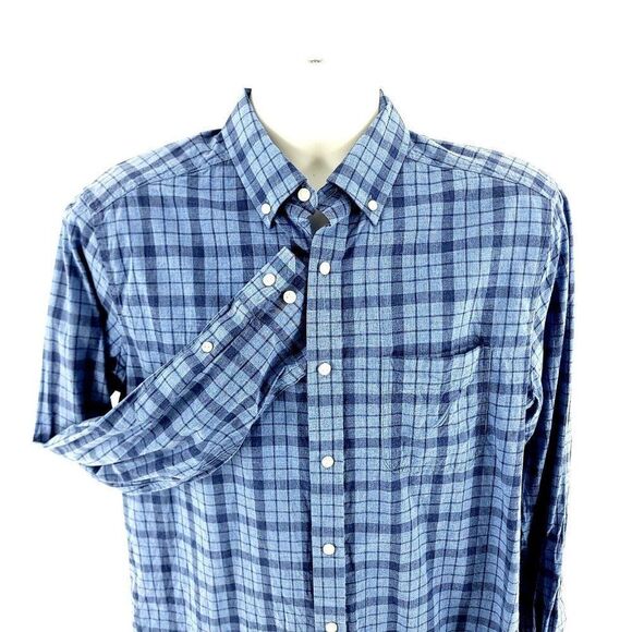 Nautica Classic Fit Medium Blue Plaid Pocket‎ Front Cotton Button Down - Picture 1 of 12